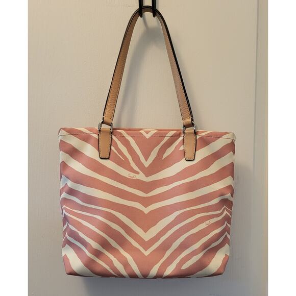 Coach Zebra Stripe Tote Shoulder Bag L1380-F23283 Pink Tan - Picture 2 of 16